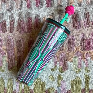 Starbucks NWT Swirls of Pink and Green (WICKED colorway) cold tumbler + straw
